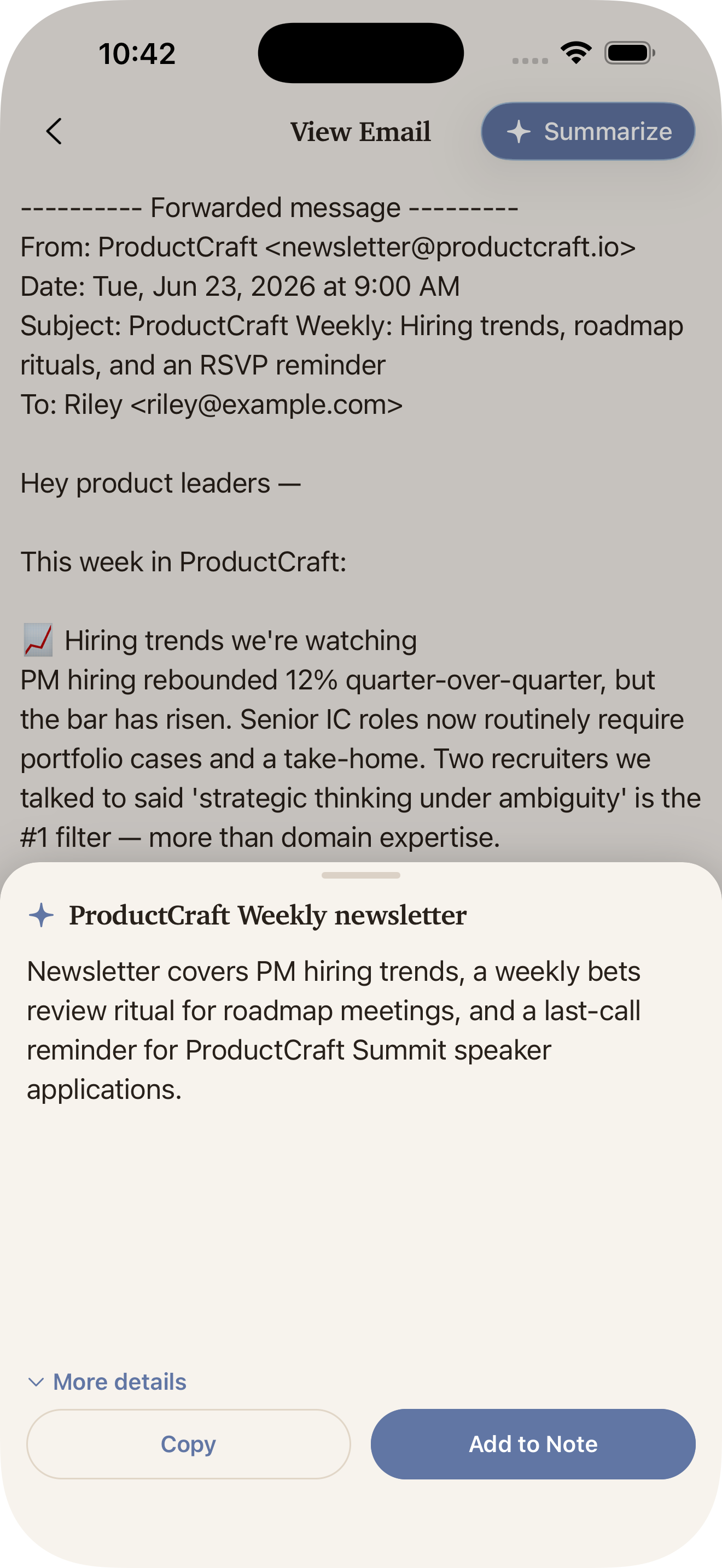A long newsletter summarized in one card