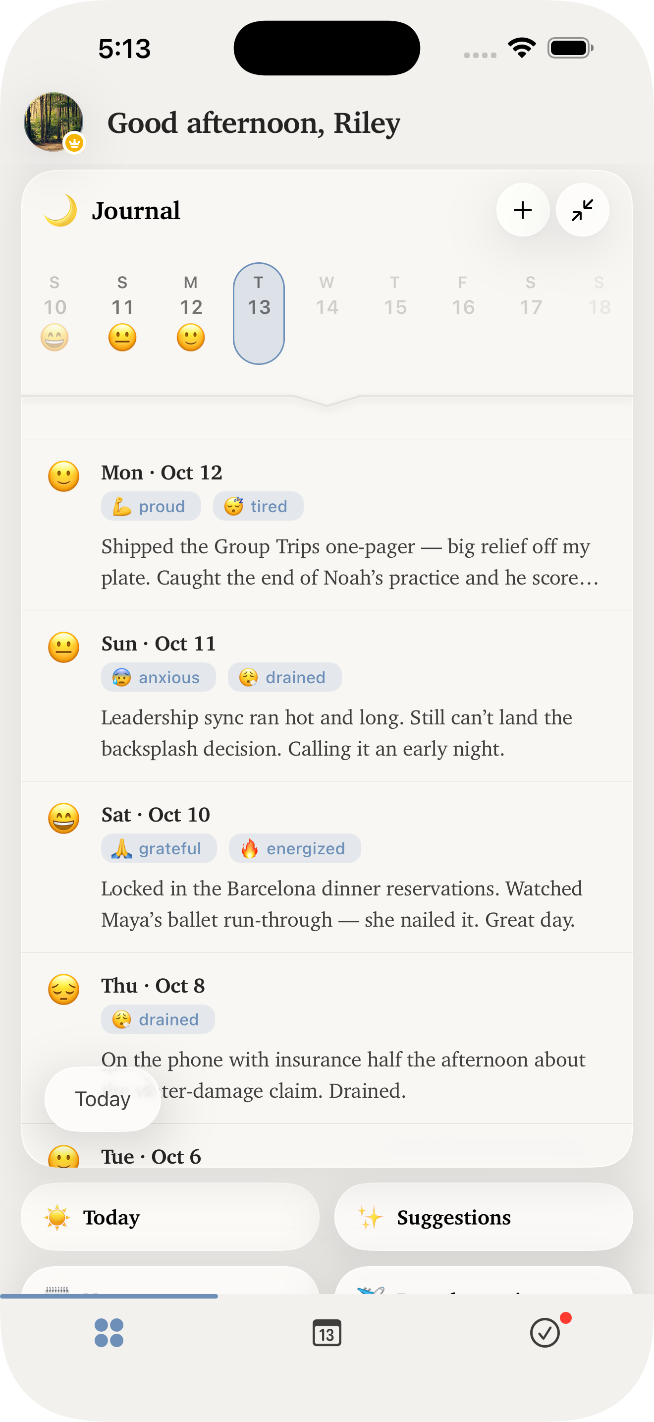 The Journal — nightly mood check-ins with a month to look back on